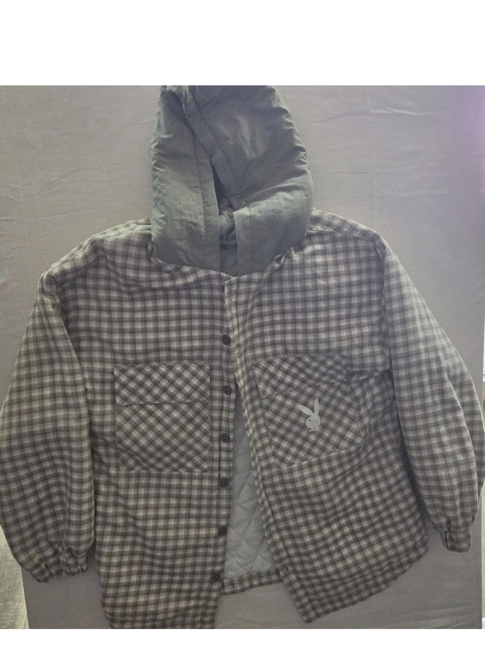 PLAYBOY Gray Plaid Hooded Jacket